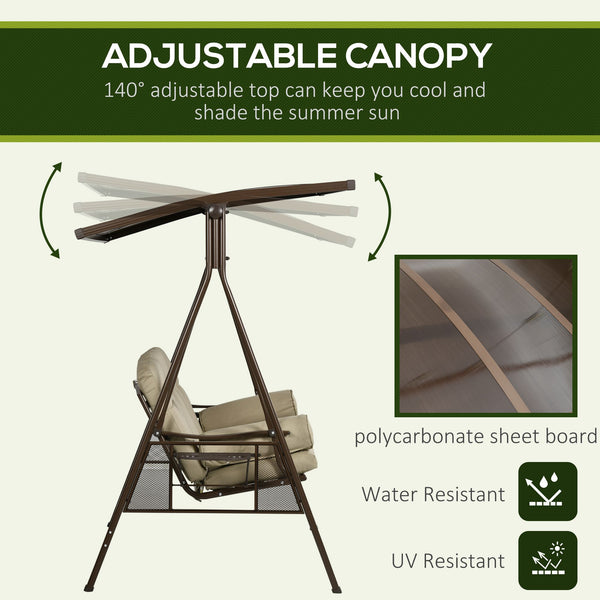 3-seater swing with cushions, pillows and adjustable polycarbonate canopy