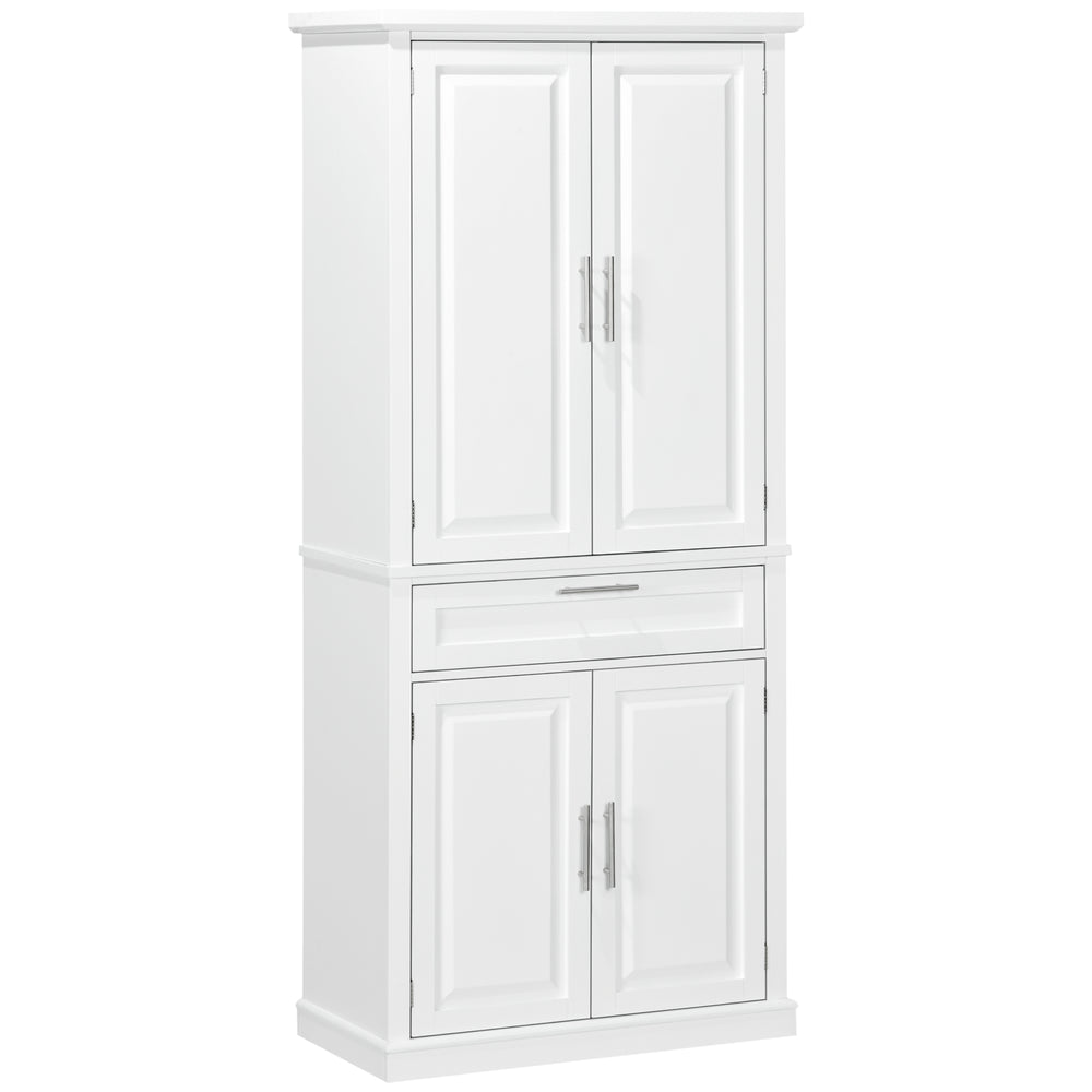 Storage unit with 4 doors, drawer and adjustable shelves, white