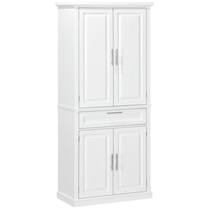 Storage unit with 4 doors, drawer and adjustable shelves, white
