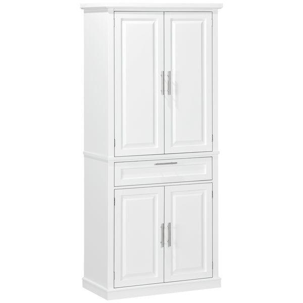 Storage unit with 4 doors, drawer and adjustable shelves, white