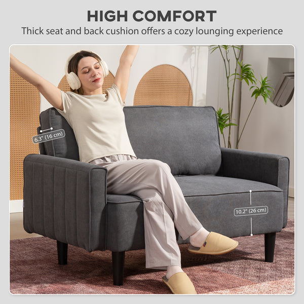 2 seater linen sofa with thickly padded seat and backrest, dark grey