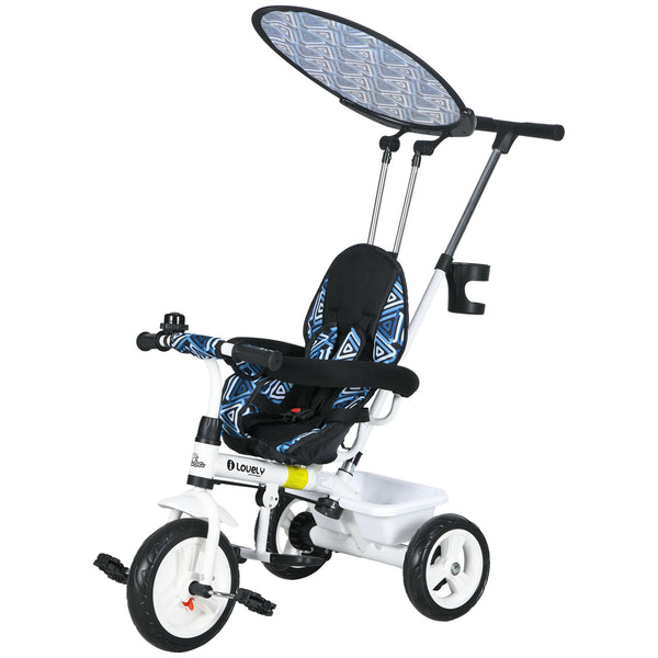 6 in 1 Kids Tricycle with Removable Handlebar and Canopy, Blue