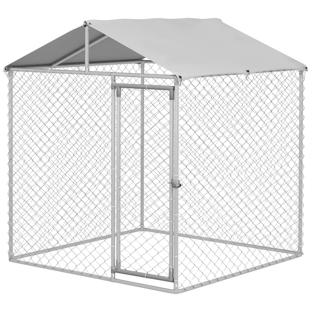 Heavy-duty galvanized steel kennel with UV-resistant roof