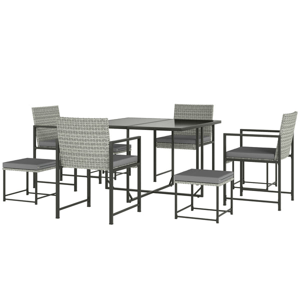 9-Piece Wicker Patio Dining Set with 4 Armchairs, 4 Stools, Tempered Glass Top, Removable Cushions, Light Gray