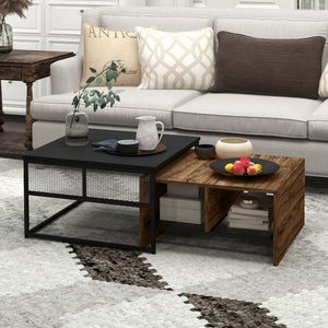 Set of 2 square coffee tables, brown