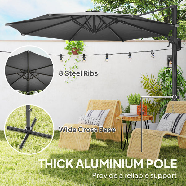 10-foot cantilever parasol with aluminum pole and adjustable tilt, grey