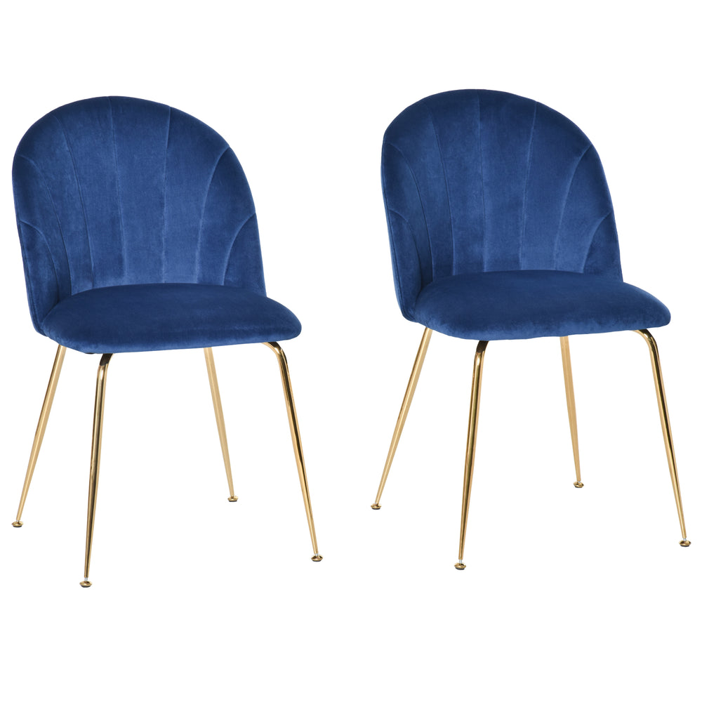 Set of 2 upholstered chairs with gold metal legs, blue