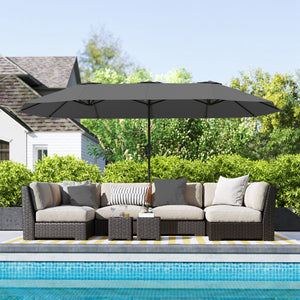 13-foot double-sided parasol with crank, light grey 