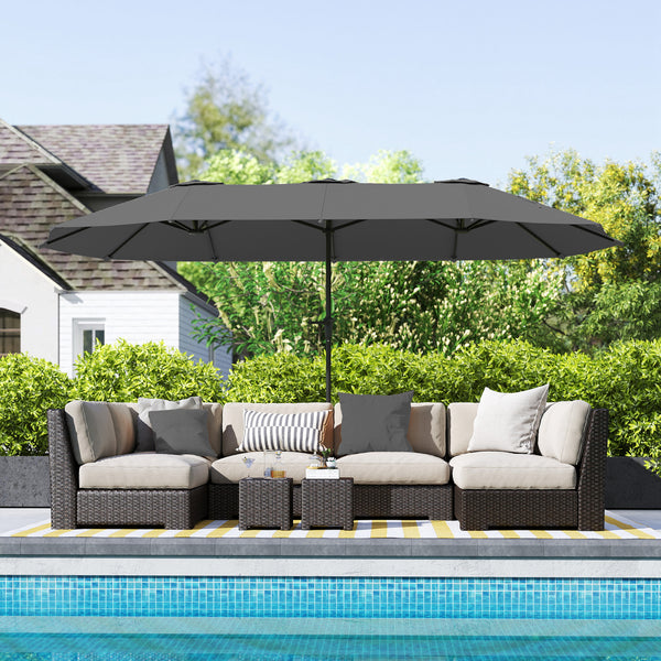13-foot double-sided parasol with crank, light grey 