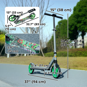 Height-adjustable scooter, rear brake, large 20 cm wheel, foldable, green