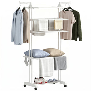 5-tier foldable clothes drying rack on wheels, white