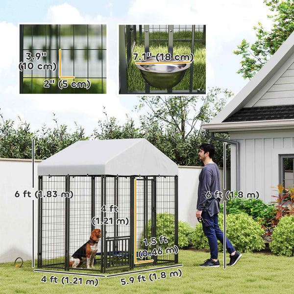 Kennel with waterproof cover, swivel and adjustable bowls on 4 levels