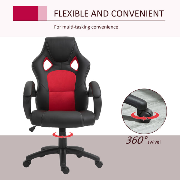 Gaming chair with swivel casters, red