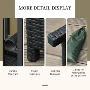 Square synthetic rattan table with parasol hole, can be used as an umbrella stand, black