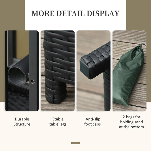 Square synthetic rattan table with parasol hole, can be used as an umbrella stand, black