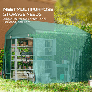 Garden shed with metal frame and double zipper, green