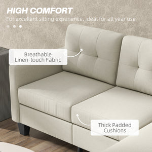3-seater L-shaped corner sofa with ottoman, thick cushion and wooden legs, beige