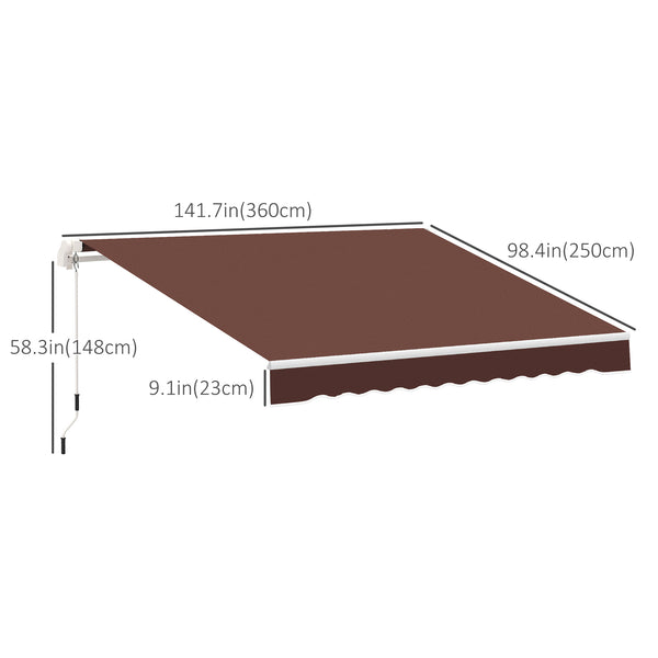 12' x 8' Retractable Patio Awning Sunshade Shelter w/ Manual Crank Handle UV & Water-Resistant for Deck Balcony Coffee
