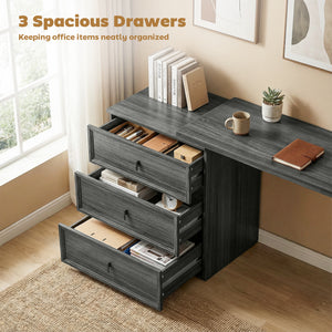Convertible L-shaped or straight computer desk with 3 drawers and large workspace – Dark gray