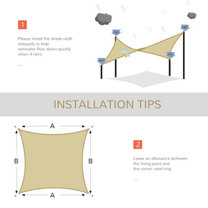 Outdoor Rectangular Shade Sail - 12' x 12' with Bag, Sand