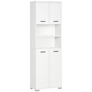 Freestanding bathroom cabinet with open shelves and cupboards, white