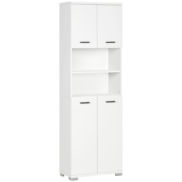 Freestanding bathroom cabinet with open shelves and cupboards, white
