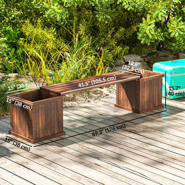 Raised Bench Planter for Patio and Park, 175 x 38 x 40 cm, Charred