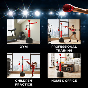 3-in-1 Height Adjustable Freestanding Punching Bag with 2 Speed Balls, 360° Reflex Bar, Red