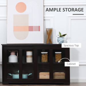 Modern kitchen buffet with stackable storage, sliding glass door, coffee