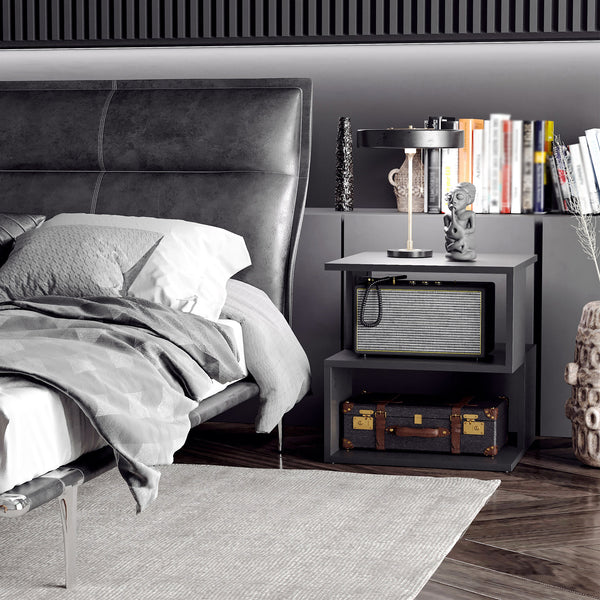 Modern 3-Tier Square Wooden Side Table, Black