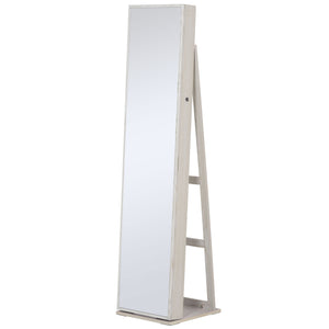 Jewelry cabinet with lockable mirror with LED lighting, white wood