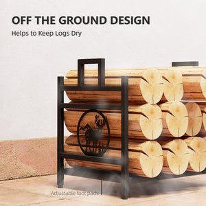 Decorative steel log holder with black side handles