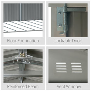 14' x 8' Galvanized Steel Garden Shed with Locking Doors and Vents, Gray