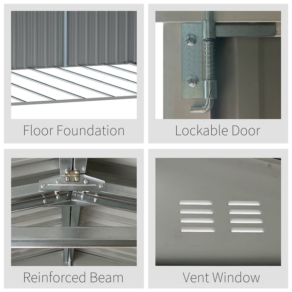 14' x 8' Galvanized Steel Garden Shed with Locking Doors and Vents, Gray