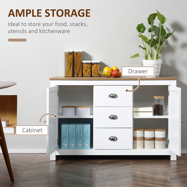 Modern sideboard with 3 drawers and adjustable shelves, white