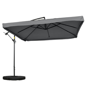 Cantilever patio umbrella with mosquito net and base, dark gray