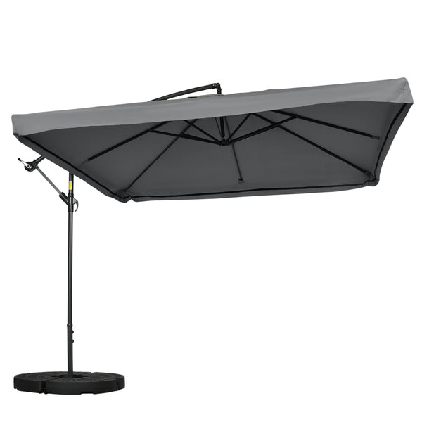 Cantilever patio umbrella with mosquito net and base, dark gray