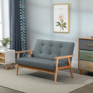 Upholstered 2-seater sofa with rubberwood legs, dark grey