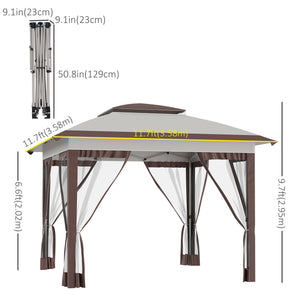 12' x 12' Pop Up Instant Folding Gazebo with Mesh Sidewalls, 3-Level Adjustable Height and Storage Bag, Beige