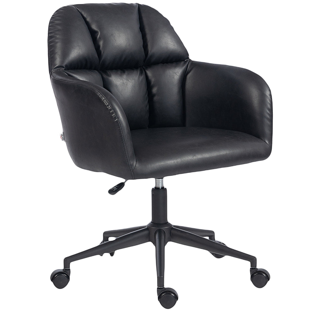Adjustable height swivel office chair in faux leather, black