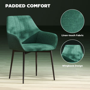 Set of 2 linen chairs with metal legs, dark green
