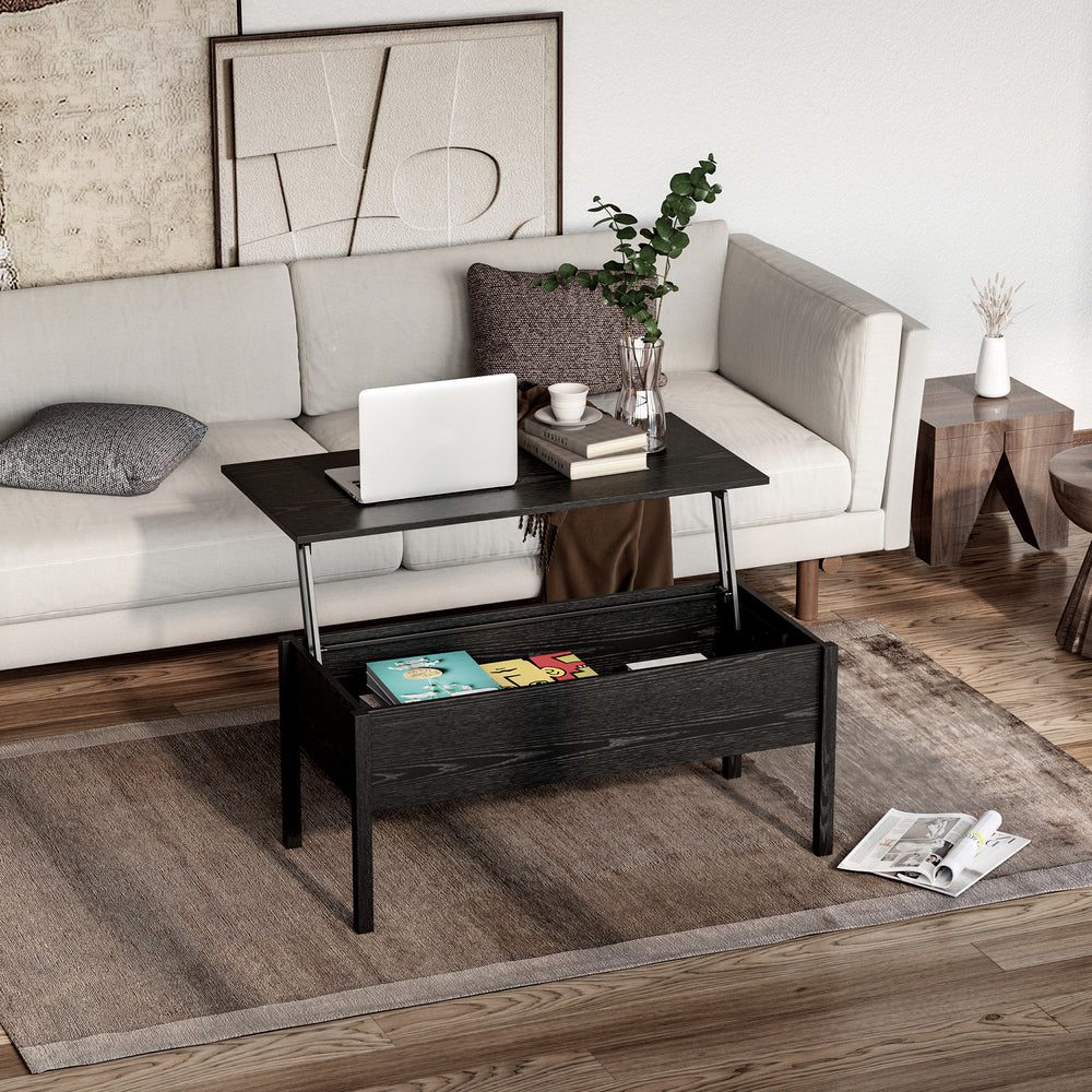 Modern coffee table with lift-top and hidden storage compartment, black