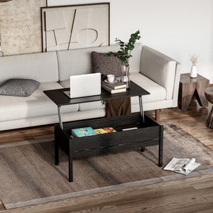 Modern coffee table with lift-top and hidden storage compartment, black