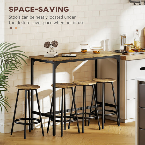 5-piece bar table set for 4 people in industrial style, rustic brown
