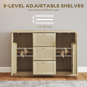 Boho Sideboard with 3 Drawers, 2 Adjustable Shelves and 4 Shelves, Natural