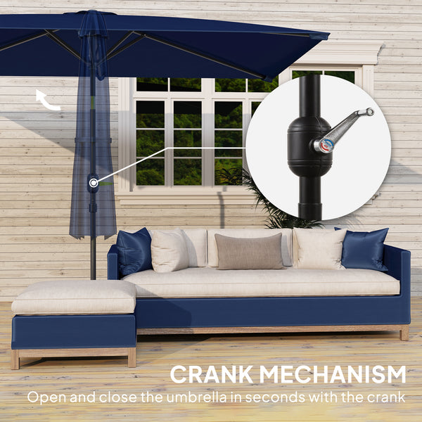 2 x 3m Rectangular Tilting Aluminum Garden Parasol with Crank, Navy Blue