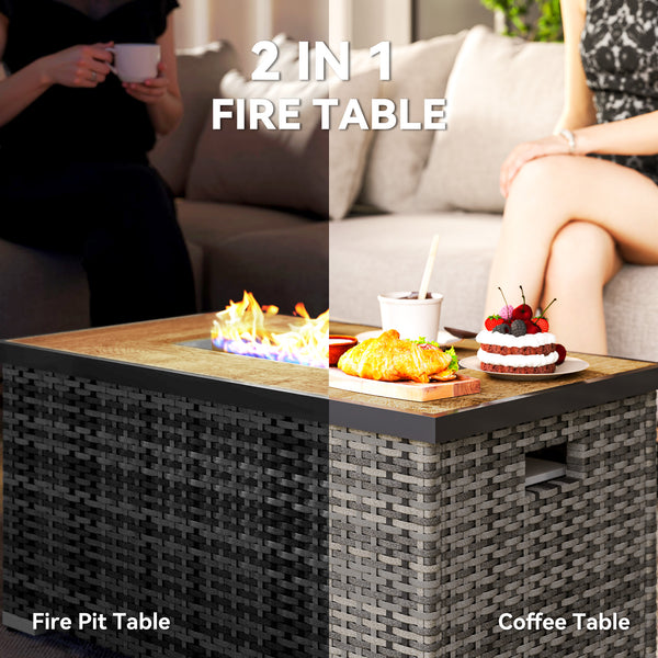 32" 40,000 BTU Rattan Propane Fire Pit Table with Hidden Propane Tank Holder and Waterproof Cover