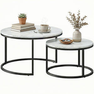 Set of 2 nesting coffee tables with marble-effect tops – White marble
