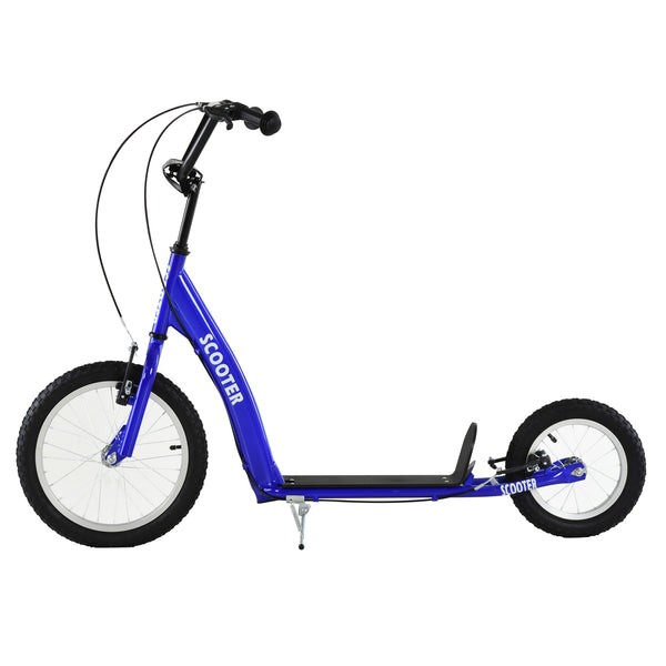 Scooter with adjustable handlebars, double brakes, inflatable wheels, dark blue