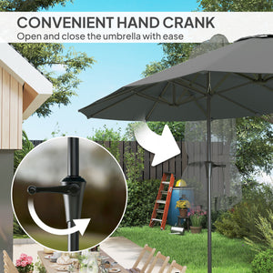 13-foot double-sided parasol with crank, light grey 